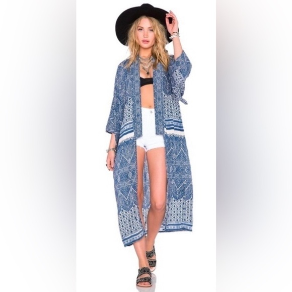Auguste Long Flowy Duster‎ Kimono in Navy Wonder 4 - Picture 5 of 11
